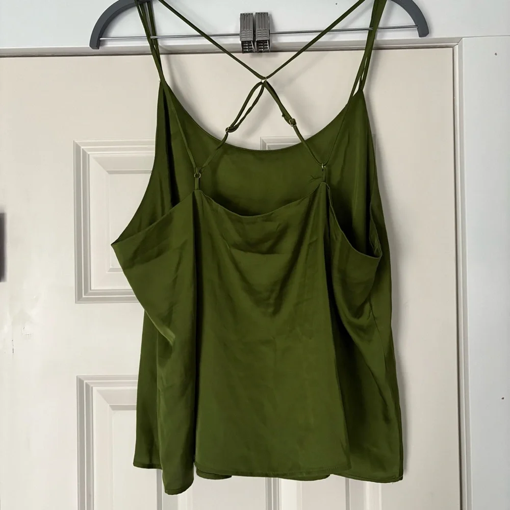 Olive Green Strappy Women's Satiny Top - Picture 2 of 2